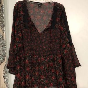 Torrid red and black floral blouse